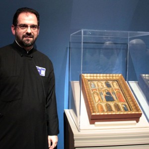 Rev. Dr. Stefanos Alexopoulos with “Madonna and Child with Annunciation and Female Saints” by Puccio Capanna