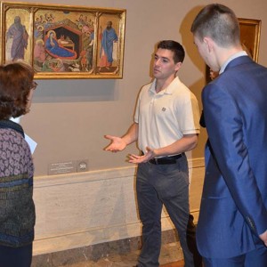 Charles discusses di Buoninsegna Nativity with Nora and Lucas