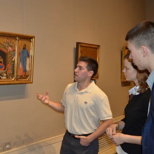 Charles, Kate And Lucas with Duccio’s Nativity