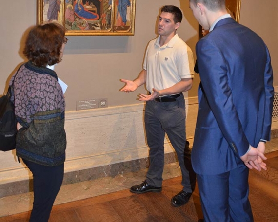 Charles discusses di Buoninsegna Nativity with Nora and Lucas