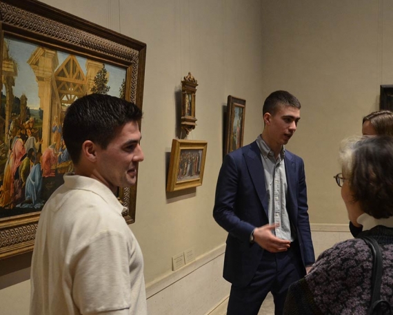 Charles, Lucas And Kate with Botticelli’s Adoration of the Magi