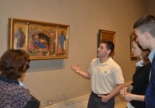 Charles, Kate And Lucas with Duccio’s Nativity